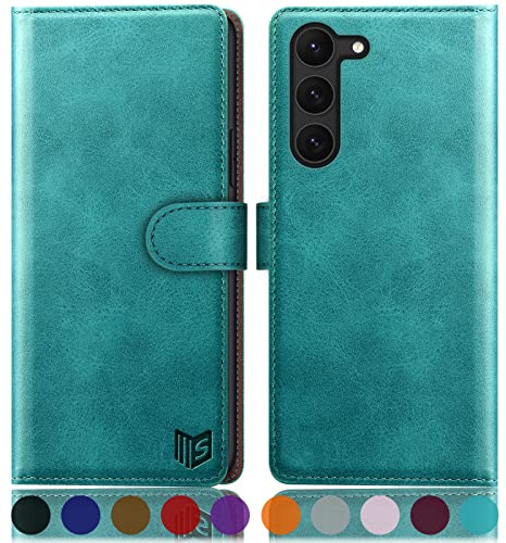 SUANPOT [RFID Schutz] für Samsung Galaxy S23 5G Hülle PU Leder Handyhülle Lederhülle Klapphülle Kartenfach Flip Cover für Samsung S23 Handy hülle Leather Wallet Phone Case Blau Grün