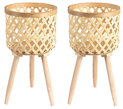 JNRFTY 2er Set Pflanzkorb Blumenkorb Geflochten,Blumentopf Korbgeflecht,Korb Geflochten Blume mit Blumenständer aus abnehmbar