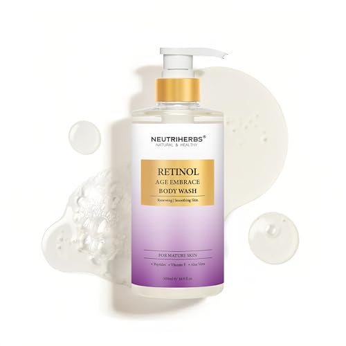 Neutriherbs retinol kroppstvätt, anti-åldrande/förnya duschgel för kvinnor och män, daglig duschtvål med peptider, vitamin E, aloe vera – orange blomdoft 16,9 Fl.Oz