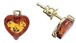 Bernstein Ohrringe von Artisana-Schmuck, Herz-Ohrstecker aus Bernstein und 925/000 Sterling Silber vergoldet