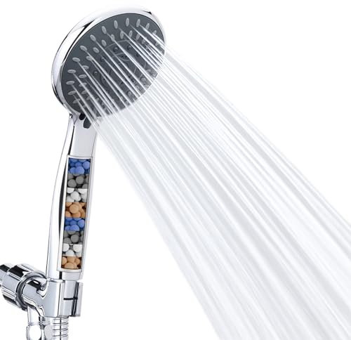 Briout Filtered Shower Head with Handheld, High Pressure 5 Spray Mode Showerhead with Hose Bracket Filter for Hard Water