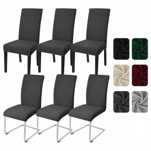 Yugarlibi Esszimmerstuhlhussen 6er-Set Stretch-Stuhlhussen Schwingstuhlhussen elastisch abnehmbar Esszimmerstuhlhussen wiederverwendbar waschbar Stuhlschutz für Hotel Bankett Zeremonie (Dunkelgrau, 6