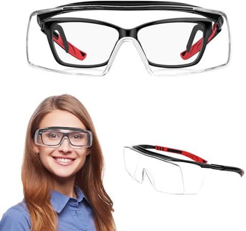 Dubofu Gafas de seguridad sobre gafas, lente envolvente transparente antivaho, gafas de seguridad sobre lentes, gafas de laboratorio antiarañazos, protección ocular, ajustables, gafas de protección UV
