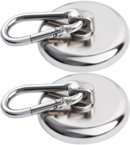 MIN CI 2 Stück Neodym Magnethaken - Große, 42mm Stark Magnetische Haken mit 50KG Zugkraft für Küche, Badezimmer & Schließfächer