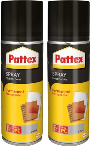 Pattex Spray colle permanente en spray, 200 ml colle transparente à haut pouvoir adhésif immédiat pour les collages permanents en intérieur (Lot de 2)