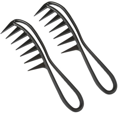 2 Pezzi Pettine a Denti Larghi, Pettine con Manico, Pettini a Denti di Squalo, Pettine Largo per Capelli Ricci Comb, Pettine Olio Vintage per Salon, Domestico