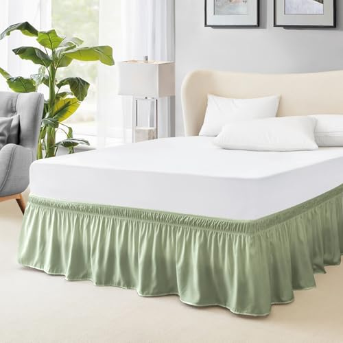 FreshCulture Cache-sommier élastique pour lit réglable, facile à installer avec une chute de 38,1 cm, volant anti-poussière de qualité hôtelière pour grand lit (vert sauge)