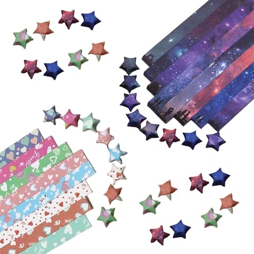 1080 Hojas de Tiras de Papel de Origami, Tiras de Papel para Estrellas de Origami, Papels de Color Estrella de la Suerte Decoración de Estrellas Para Adulto Proyectos de Arte de Bricolaje