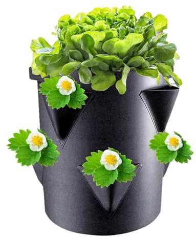 gifyym Erdbeer-Pflanzsack, 2,7 l mit 6 seitlichen Wachstumstaschen, für Garten, Erdbeere, Outdoor, atmungsaktiv, für Erdbeeren, Garten, Kräuter und Blumen