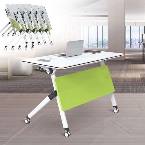 SnamicE Klappbarer Konferenztisch, 140 cm, weißer Klapptisch, Konferenzraumtisch, mobiler Besprechungstisch mit leisen Rädern, Schulungstisch (1 Stück)