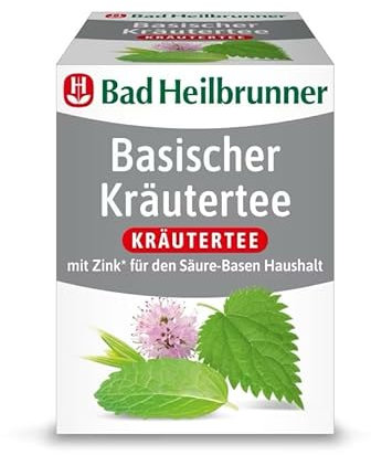 Bad Heilbrunner Basischer Kräutertee – Kräuterteemischung mit Brennnessel, grünem Haferkraut und Zink zur Unterstützung des Säure-Basen-Haushalts, (12 x 8 Filterbeutel)