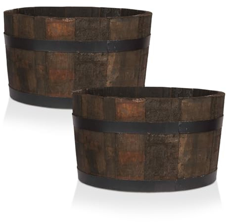 Hortico Plant Pots 2x50cm Wooden Planters for Garden, Plant Pots, 59L | 2 Pack, D50 H30 cm, Rustic, Upcycled Oak, Made in the UK