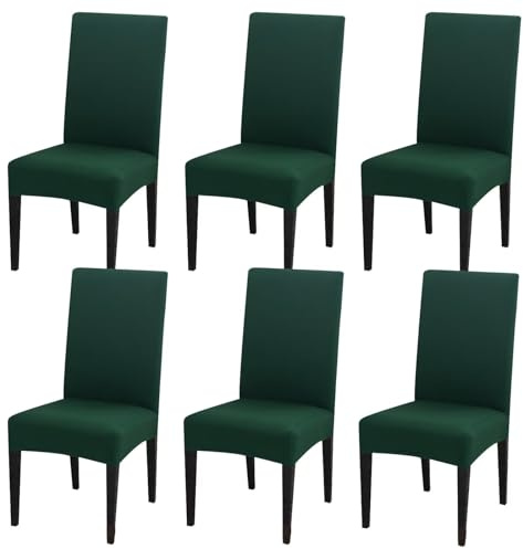 Gluhbirnen Stuhlhussen 6er Set, Stretch Abnehmbare Waschbar Stuhlbezug, Hussen für Stühle, Stuhlbezug Sitzfläche, Geeignet für Hotels, Bankette, Restaurants, Familien, Dunkelgrün