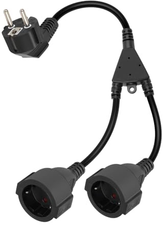 GELRHONR Cavo di prolunga a 90°, 2 prese Schuko IP44/250V16A, contatto di protezione tipo F (CEE 7/7) prese su presa, per esterni, casa, cucina, ufficio da 1 a 2