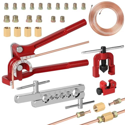 efuturetime Attrezzi Svasatura Tubi Freno di Flangiatura Singola con Piegatubi da 0-180°, 7,6 m Tubo Freni 4,75 mm, Mini Taglia Tubi 3-16 mm, 16 Connettori + 4 Giunti