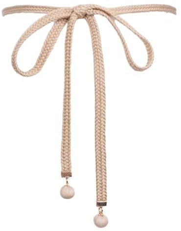Whakano 1 Stück Geflochtene Taille Gürtel Damen,Dekorativen Taillengürtel Kleidgürtel,Schmaler Gürtel Frauen,Taillenkette,Kettengürtel für Kleid Jeans Rock Langen Hemden,148 cm,Khaki