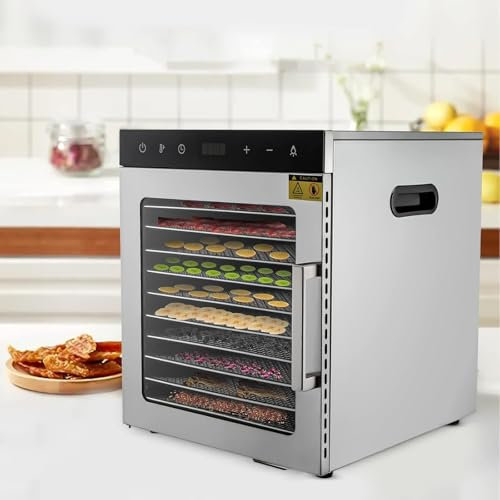 Kindevieft Essiccatore per Alimenti, Essiccatore Commerciale A 10 Vassoi, Essiccatore da 800 W per Carne Secca, Erbe, Manzo, Frutta E Verdura, Essiccatore in Acciaio Inossidabile