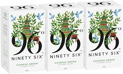 96° Chinese Green Tea – Pack of 3 × 20 Pyramid Tea Bags (60 Bags), Mellow, Floral & Balanced Green Tea, Individually Recyclable Wrapped Envelopes, Plant-Based Tea Bags with No Microplastics