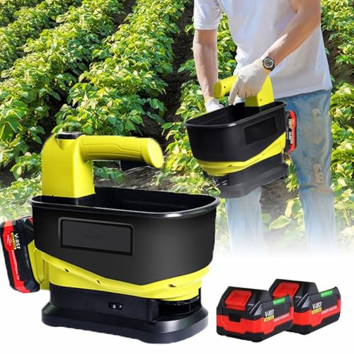 GHRERTX 5.5L Cordless Grass Seed Spreader,Handheld Lawn Seed Spreader Fertiliser Spreader with 2 Battery,Adjustable Scatter Width,Variable Flow Rate,Rock Salt Spreader,for Seed,Feed,Fertiliser
