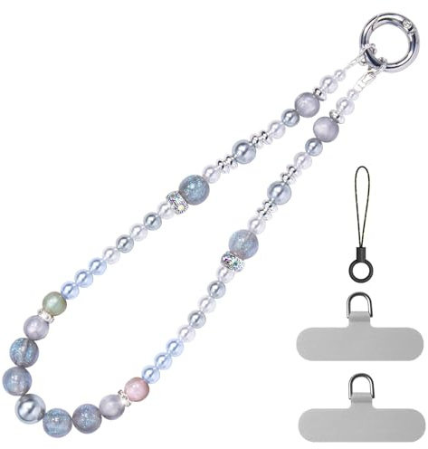 pcgaga Phone Charm Colorful Crystal Pearl Beaded Chain Bracelet, Detachable Anti-Drop Wrist Strap Anti Theft Stylish Phone Wristlet for Case Women Girls Gift