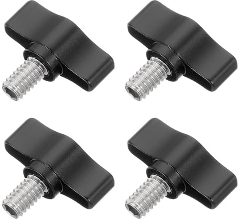 QUARKZMAN 4 Pcs 1/4 - 10.8 Tornillo de Pulgar Tornillo de Mariposa Negro | Roscado de Acero Inoxidable 304, Perilla de Agarre de Tornillo de Sujeción, con Knurl Ajustable, para Diversos