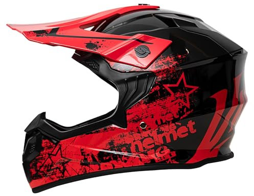 Kinder Motocross Helm, ECE 22.06 Zertifizierung Motorradhelm, Jugend Motorrad Downhill Full Face ATV Helm, Cycling Helmet With Visor, MTB Cross Helm Kinder Mit Belüftung Entlüftung(Red,M)