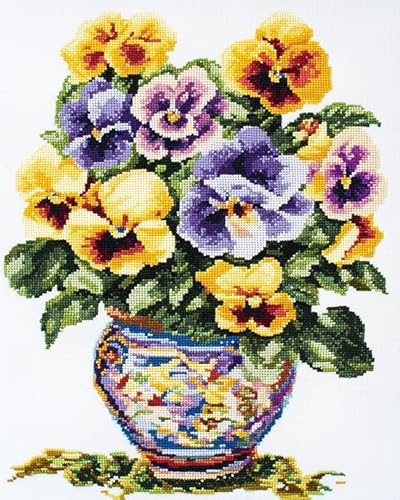 Cross Stitch Kits for Adults,Colorful Pansy vase,11CT Counted Printed Cross Stitch Kits for Home Wall Decor,16x20in