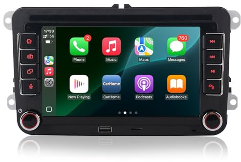 Radio estéreo de Coche para VW Seat Golf Passat Jetta Beetle EOS con Pantalla táctil Bluetooth FM,Sistema Linux,Radio estéreo de Coche de Doble DIN con Carplay inalámbrico/Android Auto (Deep Black)