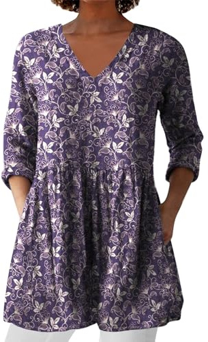 Leinenbluse Damen, Blusenshirt Langarm Sommer Leinen Shirt Sommerblusen Leicht Strand Tunika Luftig Boho Elegante Oberteile Tshirt Longshirt Blusen & Tuniken Für Damen