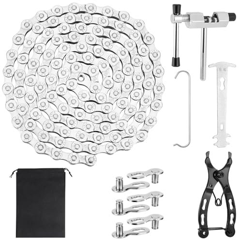 BIZOI 6/7/8-Speed Bike Chain Kit, 1/2 x 3/32 Inch 116 Links, Speed Chain with Cleaning Brush,Link Plier,Cutter & Gauge, Bicycle Repair Kit for Mountain Bikes, Road Bikes, Folding Bike