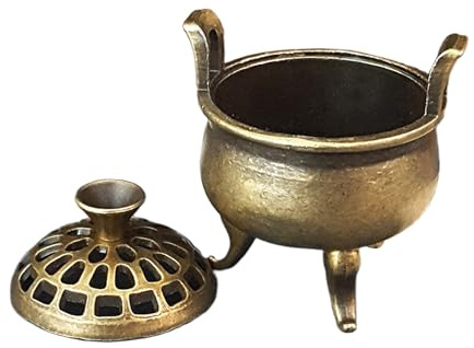 Quemador de cono de incienso, incensario de bobina con tapa, incensario de metal, adorno de aromaterapia antiguo portátil, recogedor de cenizas para yoga, meditación y spa