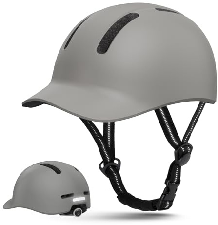 Shinmax Casco da Bici con Visiera Uomo Donna, Leggero e Traspirante, Regolabile, Casco da bicicletta per Ciclismo Urbano, Trekking, Commuting e Monopattino Elettrico (Grigio, M:54-58 cm)