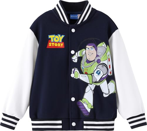Disney Girls' Outerwear Jackets & Coats Little Boy Bomber Jacket Toy Story Varsity Jacket Buzz Lightyear Coats Child Snap Button Front Cardigan Sweatshirt Cool Toddler Jackets Deep Blue Size 5-6 Years