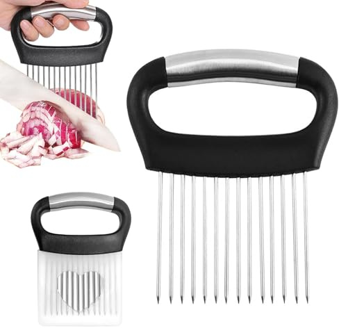 Onion Holder Stainless Steel Onion Slicer Cutter for Slicing, Slices Tool for Cutting Vegetable, Fruit, Meat