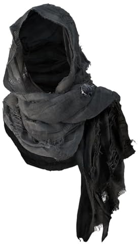 Generisch Halloween Herbst Unisex Schal Atmungsaktiv Vielseitig Kapuzenschal, mit Kapuze Lagenlook Halstuch Gotisch Postapokalyptisch, Ausgefranste Kanten Used-Look Kopftuch für Mittelaltermarkt