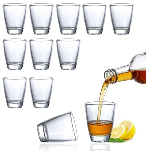 QSHXXROI Vasos de chupito de cristal, vasos de tequila, juego de vasos de chupito de 30 ml, base gruesa, para licor, vodka, ouzo, sambuca, apto para lavavajillas, 12 unidades