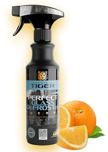 CHEMICAL TIGER – Spray Dégivrant Voiture - pour Brise Vitre Voiture – Jusqu’à –60 °C – Élimine la Glace – sans Danger pour la Peinture – Perfect Glass DeFROSTer 500ml - Parfum Orange Espagnole