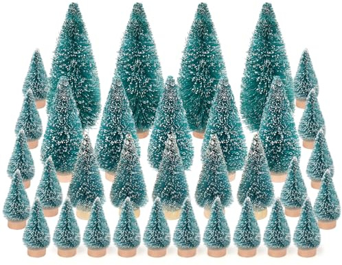 Aeelike 34 Stück Künstlicher Weihnachtsbaum Mini, 12,5cm / 8,5cm / 6,5cm / 4,5cm Grün Kleine Weihnachtsbäume, Mini Tannenbaum deko für Tischdeko, DIY Schaufenster