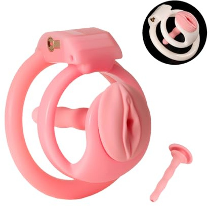 Peniskäfig Sissy Sexspielzeug Chastity Cage Männer mit 4 Verschiedenen Ringen Keuschheitskäfig Herren mit Versteckten Schlössern und Silikonkatheter zum Fesseln von Männerpenissen (Pink)