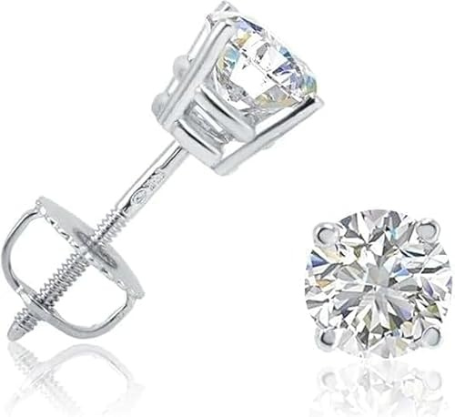 1 Ct Round Lab Grown Diamond Stud Earrings 14K White Gold Solitaire Screw Back Basket Design