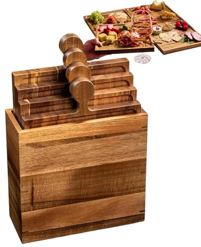 Da Portata - Set Di Taglieri Per Salumi Con Puzzle In Legno, Vassoio Multifunzione Con Maniglie Per Il Trasporto, Elegante Espositore Per Antipasti, Dessert, Snack, Formaggi, Carne, Frutta | Ce