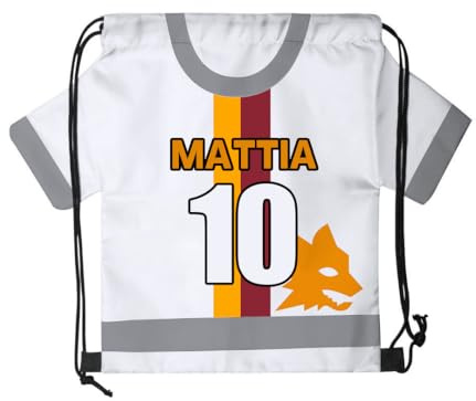Generico Zaino Sacca Calcio Personalizzata con Nome e Numero – Zainetto Bambini a Forma di Maglia da Calcio, Sacca Sport con Corde. Idea regalo per piccoli calciatori (Roma)
