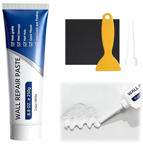 Spachtelmasse Weiß Innen, 250g Wand Reparatur Reparaturspachtel Set, Fertigspachtel mit Spachtel Schleifpapier, Wandreparaturcreme für Löcher Wand Füllen & Wandfarbe Ausbessern Weiß (1er)