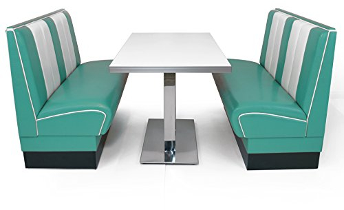 möbelland24 American Diner Set türkis Viber 2X Sitzbank 120cm + Diner Tisch