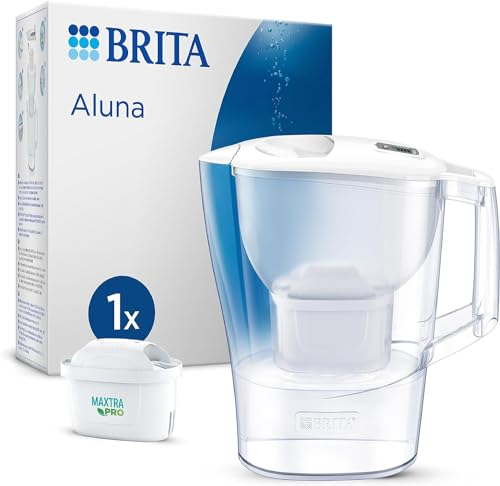 BRITA Jarra con filtro de agua Aluna blanca (2,4 l) incl. 1x cartucho MAXTRA PRO All-in-1: jarra filtradora adaptable al frigorífico con LTI digital, reduce cloro, cal e impurezas