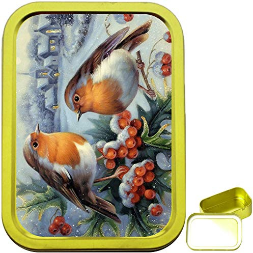 TEEZ - Two Red Robins Gold Tobacco Tin, 2oz tobacco tin,Gift Box,Baccy tin