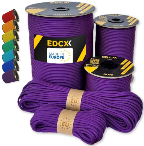 EdcX Paracord 550 Typ III 4 mm – 7 Kern-Strängen, 100% Nylon, reißfest bis 250 kg – 35+ Farben (10/15/30/50/100/300 m) – Survival-Seil, Fallschirmschnur, Zeltleine | Made in EU