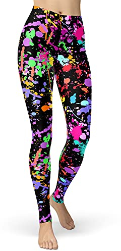 sissycos 80er Leggings Damen Bunt Print Leggings Oil Painting Graffiti Yoga Strumpfhosen Sporthose Leggins Lang, Schwarze Graffiti, L/XXL (Taille 76cm-96cm)
