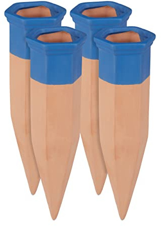 Relaxdays Cône en Argile d’arrosage, Lot de 4 Accessoire d’arrosage Plantes, Bouteilles d’1,5 L, 19 cm, Terre Cuite/Bleu
