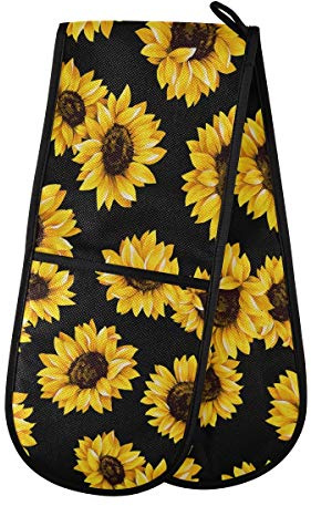 ZZXXB Sunflower Double Oven Mitt Heat Resistant Non-Slip Kitchen Gloves Extra Long 7 x 35 for Cooking Baking Barbecue Grilling